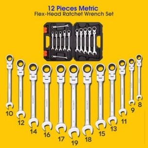 REXBETI 12-Piece Metric Flex-Head Ratcheting Wrench Set